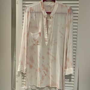 Olivaceous Pink and White dress with Mandarin Collar